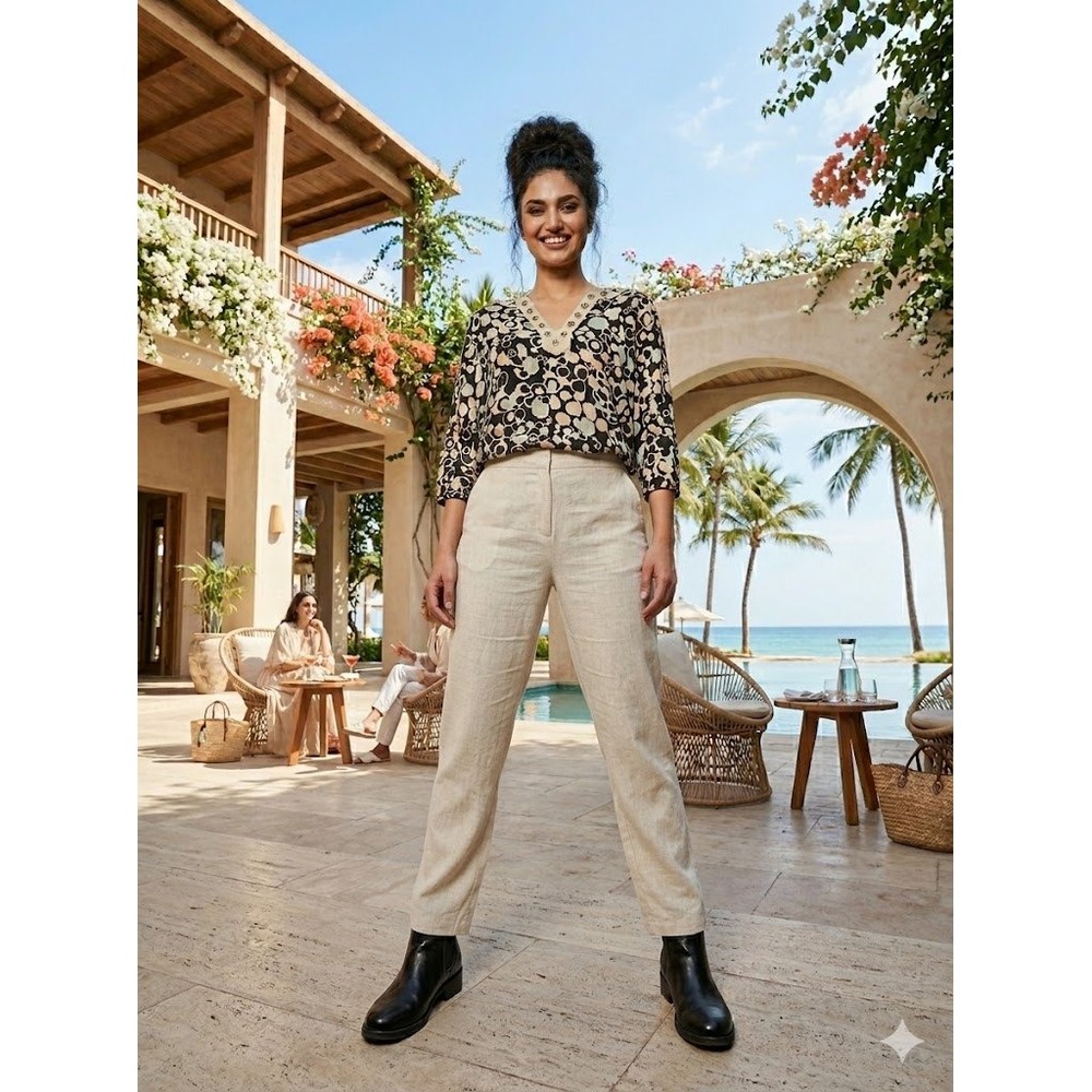 Saint Tropez West Studded V-Neck Knit Blouse Resort Vacation Travel Top 1X Black